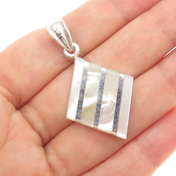 925 Sterling Silver Vintage Real Mother-of-Pearl Charm Pendant